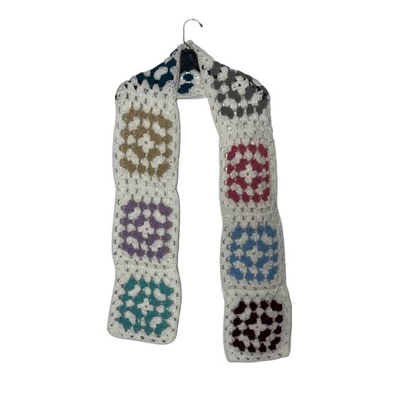 Hand Made Knit Scarf Granny Quilt Pattern Cottagecore Preppy Boho 72 X 8 - Picture 4 of 4